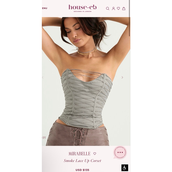 House of CB Tops - New House of CB Gray Mirabelle Smoke Lace Up Corset Crop Top S